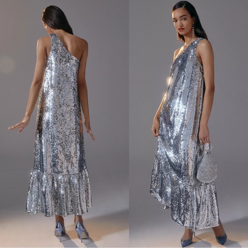 Maeve Silver One Shoulder Dress